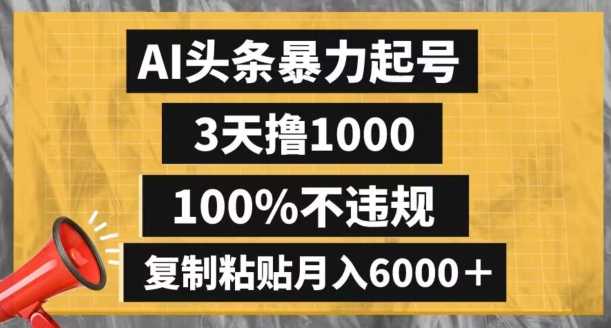 AI头条暴力起号，3天撸1000,100%不违规，复制粘贴月入6000＋【揭秘】-课程网